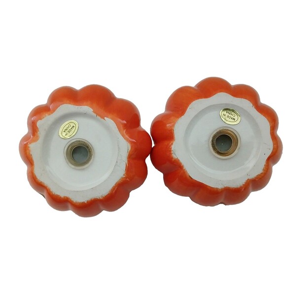 Ceramic Orange Pumpkins Salt & Peeper Shakers Thanksgiving Fall Holiday Decor - Picture 6 of 9
